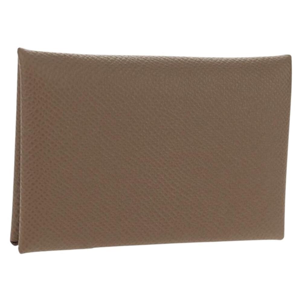 HERMES Calvi Coin Purse Leather Beige Silver Auth BA8241M